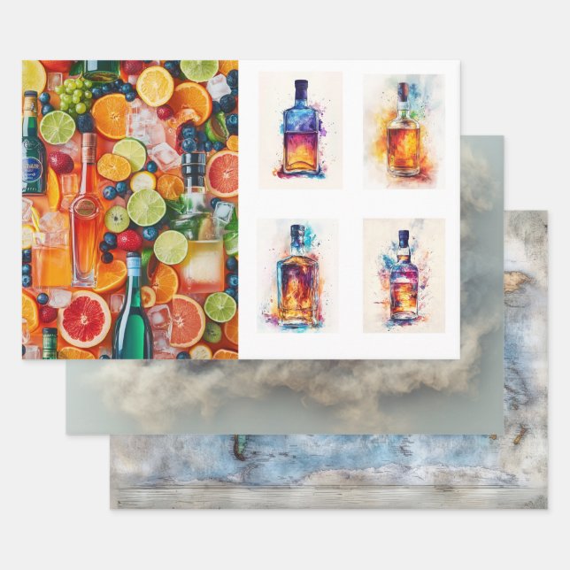 Decoupage Wrapping Paper USA, Map &  Bar  (Set)