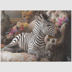 Decoupage Zebra Bloom Roses Couch Vintage Portrait Tissue Paper