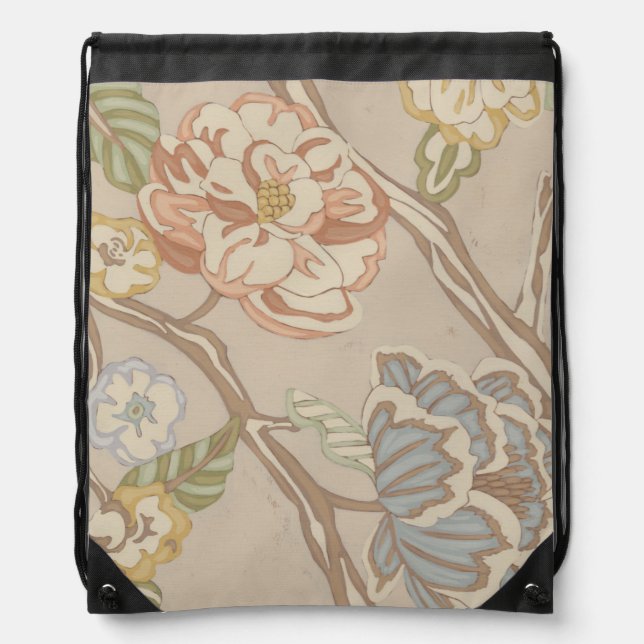 Decrative Organza Chintz Floral Design Drawstring Bag (Front)