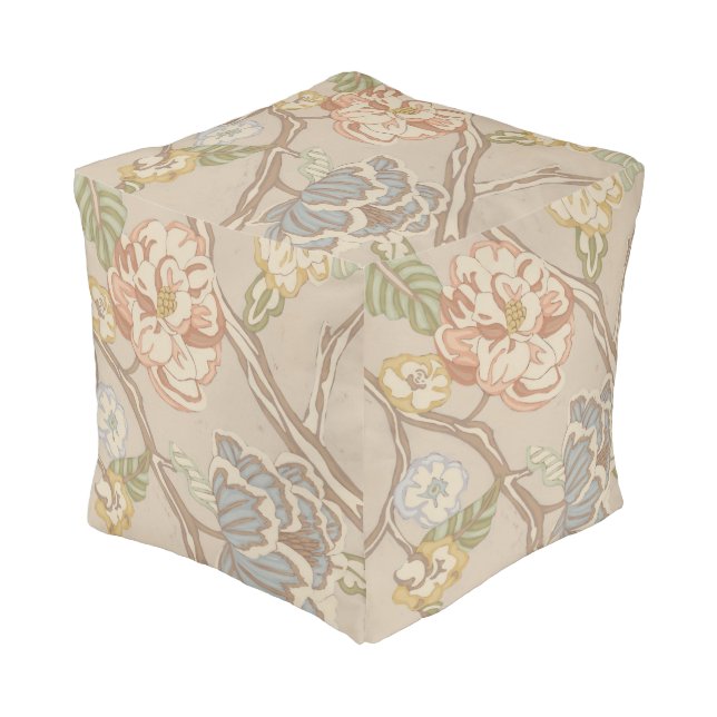 Decrative Organza Chintz Floral Design Pouf (Angled Front)