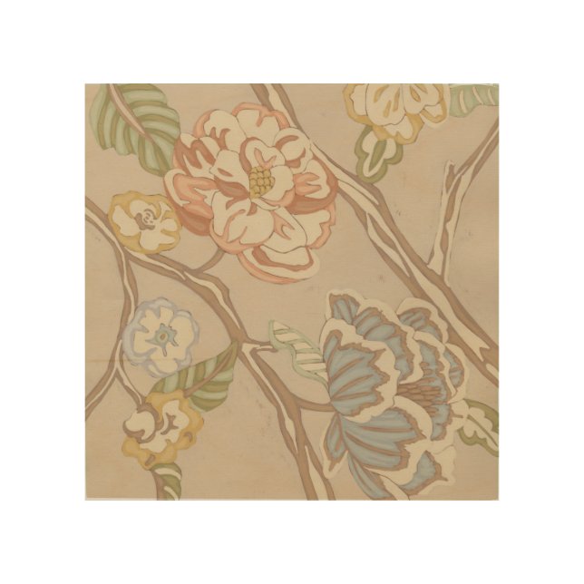 Decrative Organza Chintz Floral Design Wood Wall Art (Front)