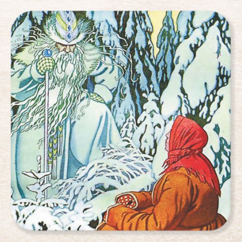 Ded Moroz or Father Frost by Ivan Bilibin Square Paper Coaster
