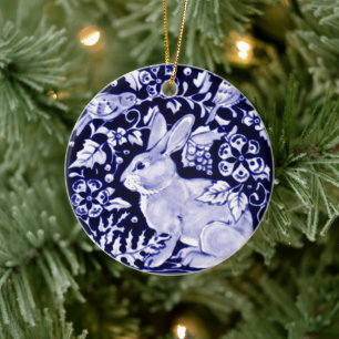 Dedham Blue Rabbit, Classic Blue & White Custom Ceramic Ornament