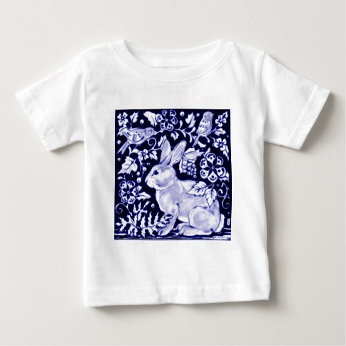 Dedham Blue Rabbit Classic Blue  White Design Baby T_Shirt
