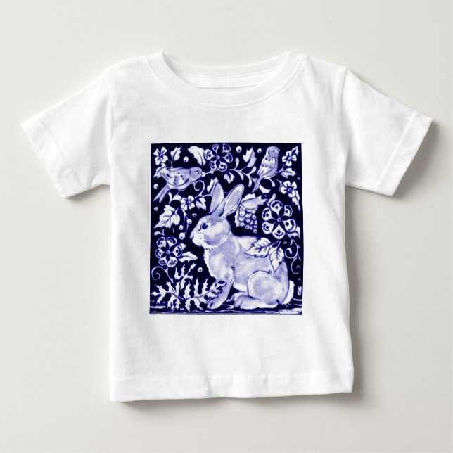 Dedham Blue Rabbit, Classic Blue & White Design Baby T-Shirt (Front)