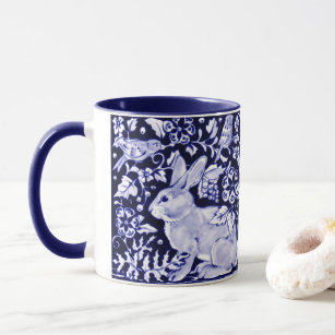 Dedham Blue Rabbit, Classic Blue & White Design Mug