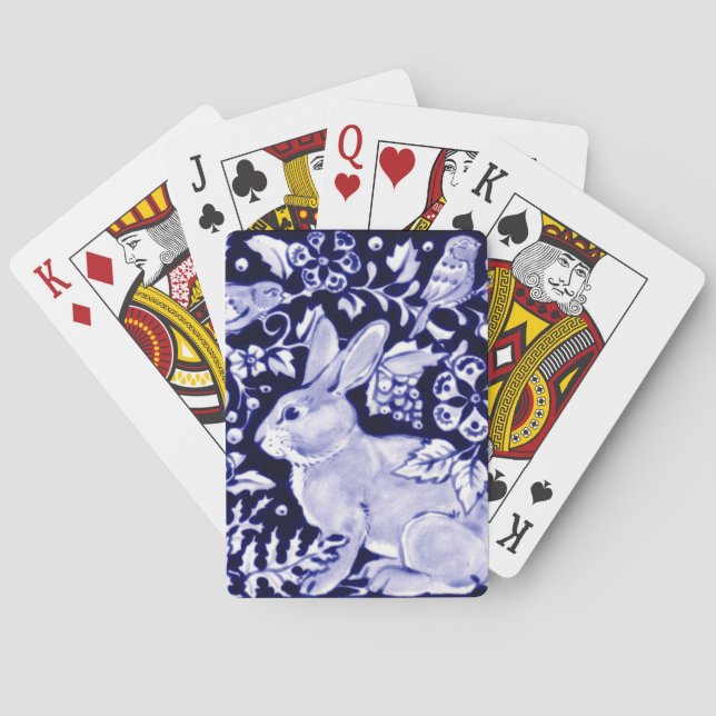 Dedham Blue Rabbit, Classic Blue & White Design Pl Poker Cards (Back)