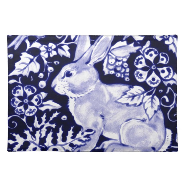 Dedham Blue Rabbit, Classic Blue & White Design Placemat (Front)