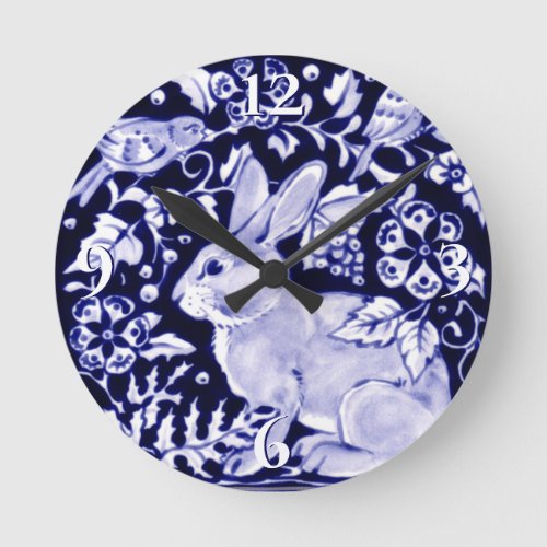 Dedham Blue Rabbit Classic Blue  White Design Round Clock