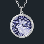 Dedham Blue Rabbit, Classic Blue & White Design Silver Plated Necklace<br><div class="desc">My original blue and white rabbit design was originally featured on a glazed ceramic tile. With birds,  vines and flowers adapted from ancient oriental pottery motifs,  this design will appeal to rabbit lovers,  and collectors of blue and white pottery.</div>