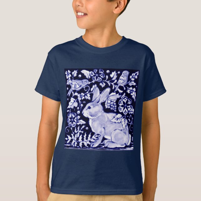 Dedham Blue Rabbit, Classic Blue & White Design T-Shirt (Front)