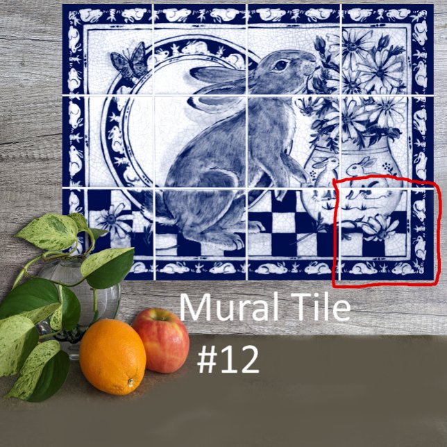 Dedham Blue White Rabbit Bunny Mural Tile # 12 (Creator Uploaded)
