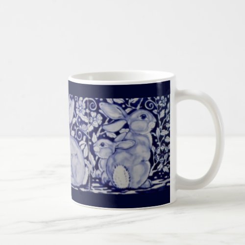Dedham Blue  White Rabbit Ceramic Tile Coffee Mug