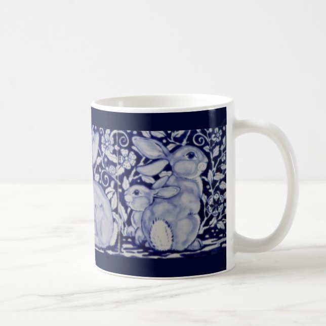 Dedham Blue & White Rabbit Ceramic Tile Coffee Mug (Right)