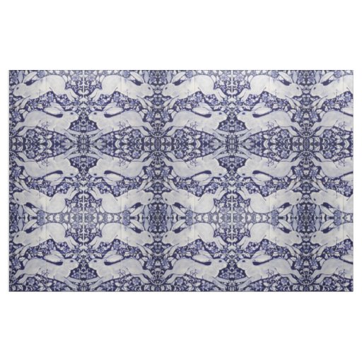 Dedham Blue & White Rabbit Tile Designer Fabric