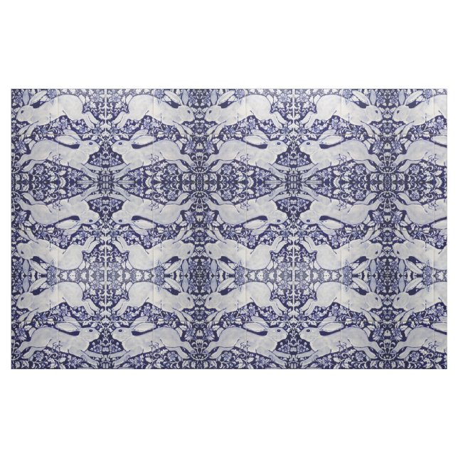 Dedham Blue & White Rabbit Tile Designer Fabric (Fat Quarter)