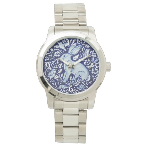 Dedham Cobalt Blue White Rabbit Bird Floral Watch