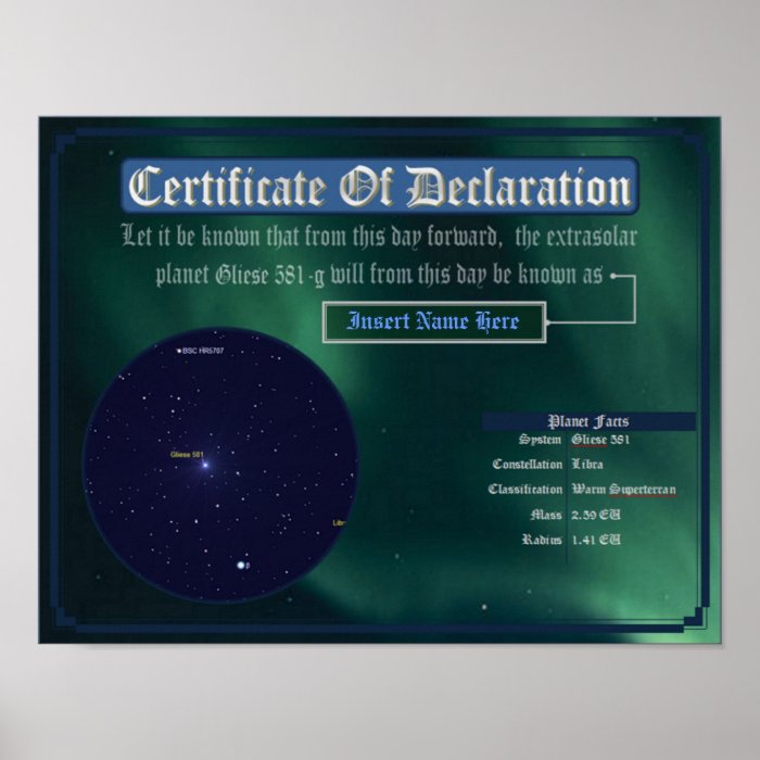 Dedicate an Exoplanet Gliese 581g Poster