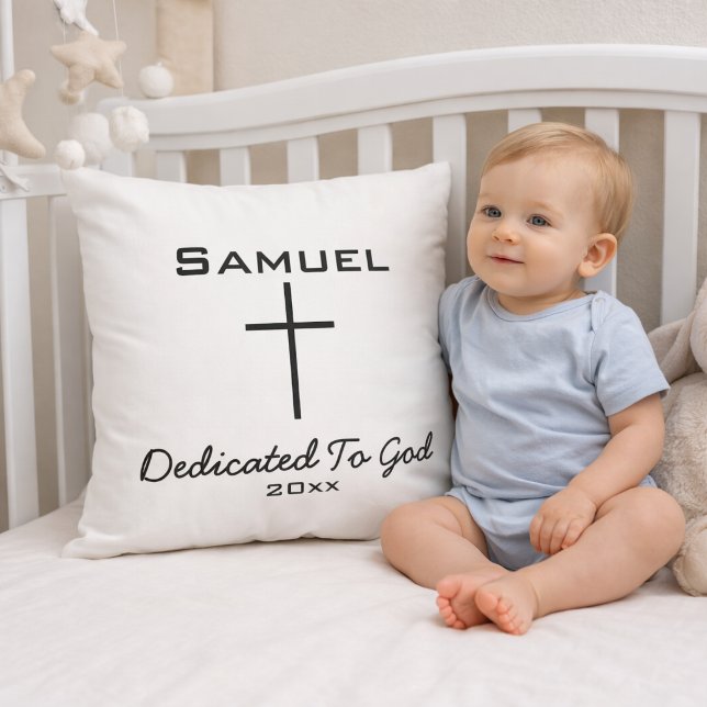 Dedicated to God Child Dedication Cross Throw Pillow (Creator Uploaded)