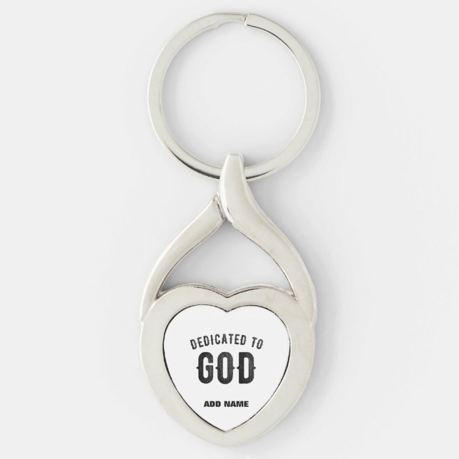 DEDICATED TO GOD COOL CUSTOMIZABLE BLACK TEXT KEYCHAIN (Front)
