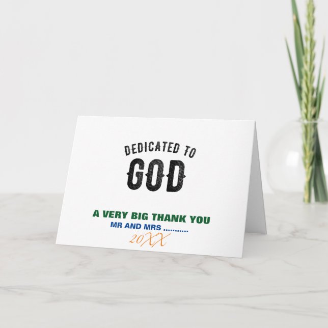 DEDICATED TO GOD COOL CUSTOMIZABLE BLACK TEXT LETTERPRESS THANK YOU CARD (Front)