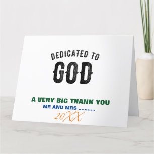 DEDICATED TO GOD COOL CUSTOMIZABLE BLACK TEXT LETTERPRESS THANK YOU CARD