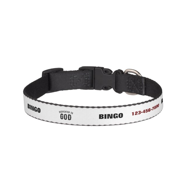 DEDICATED TO GOD COOL CUSTOMIZABLE BLACK TEXT PET COLLAR (Front)