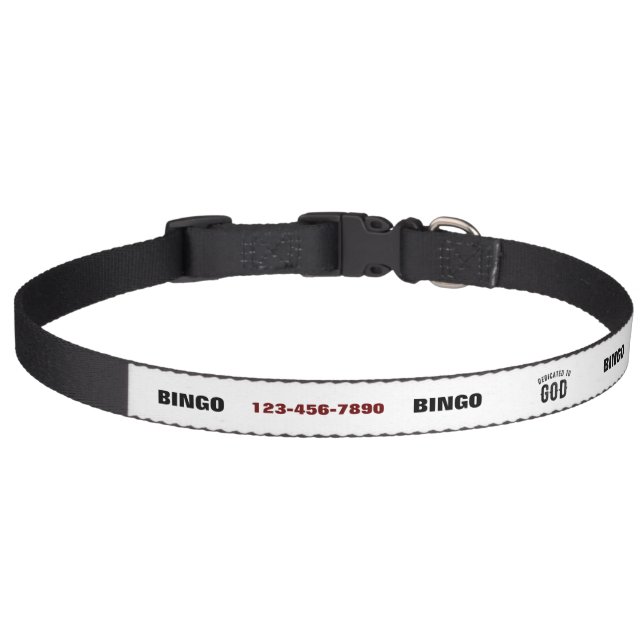 DEDICATED TO GOD COOL CUSTOMIZABLE BLACK TEXT PET COLLAR (Front)