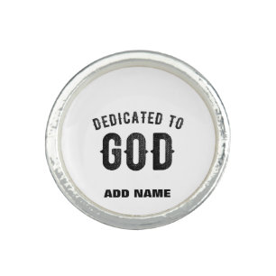 DEDICATED TO GOD COOL CUSTOMIZABLE BLACK TEXT RING