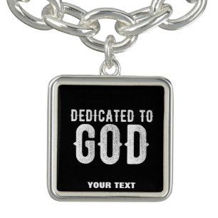 DEDICATED TO GOD COOL CUSTOMIZABLE WHITE  TEXT BRACELET