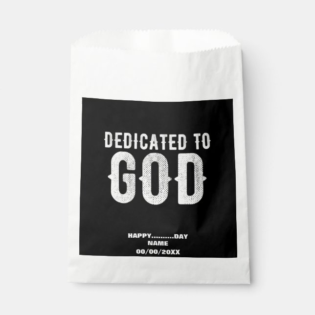 DEDICATED TO GOD COOL CUSTOMIZABLE WHITE  TEXT FAVOR BAG (Front)