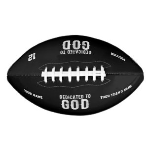 DEDICATED TO GOD COOL CUSTOMIZABLE WHITE  TEXT FOOTBALL