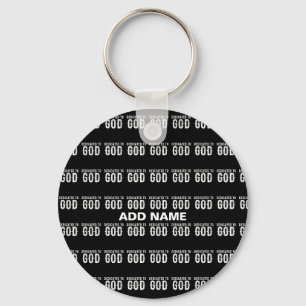 DEDICATED TO GOD COOL CUSTOMIZABLE WHITE TEXT KEYCHAIN