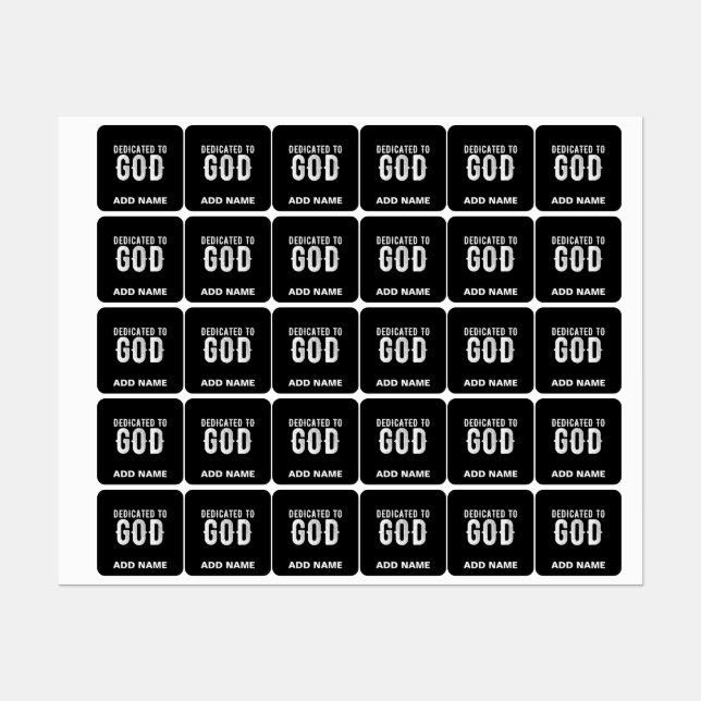 DEDICATED TO GOD COOL CUSTOMIZABLE WHITE  TEXT KIDS' LABELS (Sheet)