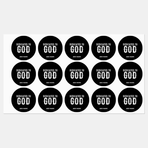 DEDICATED TO GOD COOL CUSTOMIZABLE WHITE  TEXT KIDS LABELS
