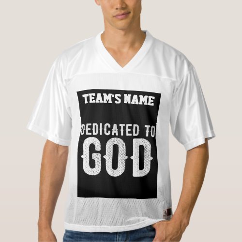 DEDICATED TO GOD COOL CUSTOMIZABLE WHITE TEXT MENS FOOTBALL JERSEY