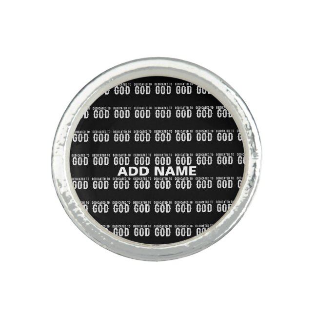 DEDICATED TO GOD COOL CUSTOMIZABLE WHITE  TEXT RING (Front)