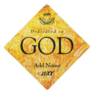 Dedicated to God Customizable Black Text Graduation Cap Topper