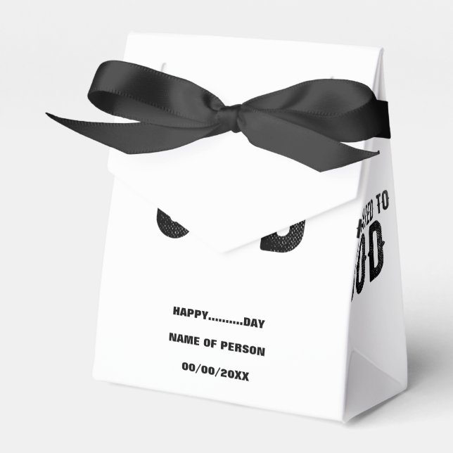 DEDICATED TO GOD  CUSTOMIZABLE COOL BLACK TEXT FAVOR BOXES (Front Side)