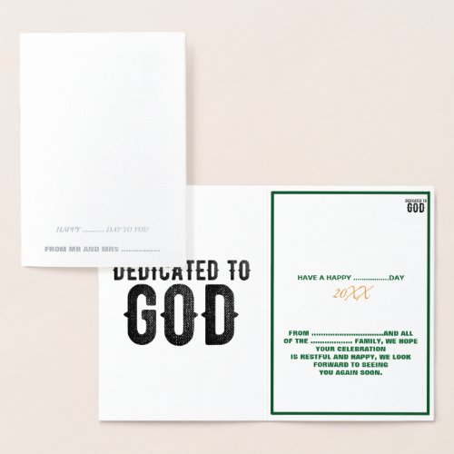 DEDICATED TO GOD  CUSTOMIZABLE COOL BLACK TEXT FOIL CARD