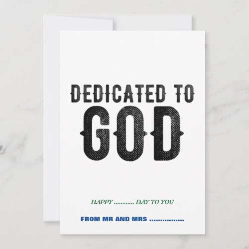 DEDICATED TO GOD  CUSTOMIZABLE COOL BLACK TEXT HOLIDAY CARD