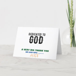 DEDICATED TO GOD  CUSTOMIZABLE COOL BLACK TEXT LETTERPRESS THANK YOU CARD