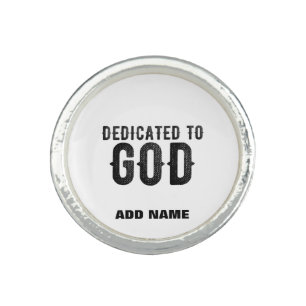 DEDICATED TO GOD CUSTOMIZABLE COOL BLACK TEXT RING