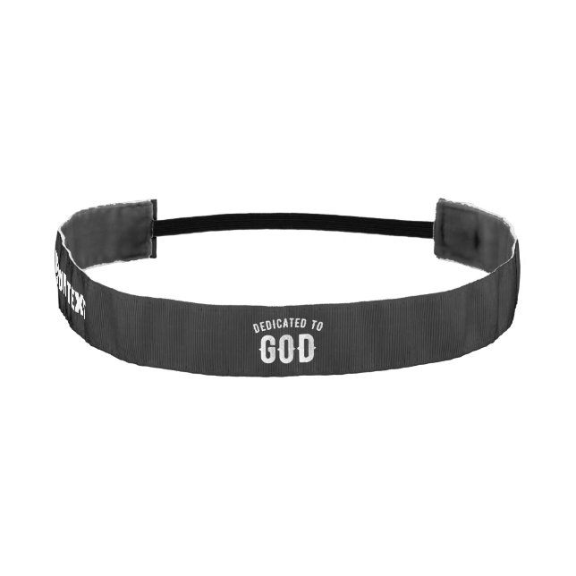 DEDICATED TO GOD CUSTOMIZABLE COOL WHITE TEXT ATHL ATHLETIC HEADBAND (Front)