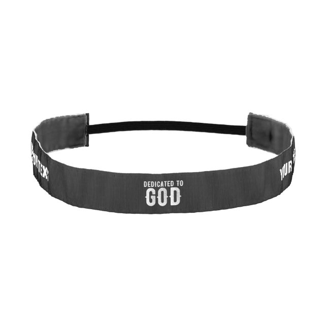 DEDICATED TO GOD CUSTOMIZABLE COOL WHITE TEXT ATHLETIC HEADBAND (Front)