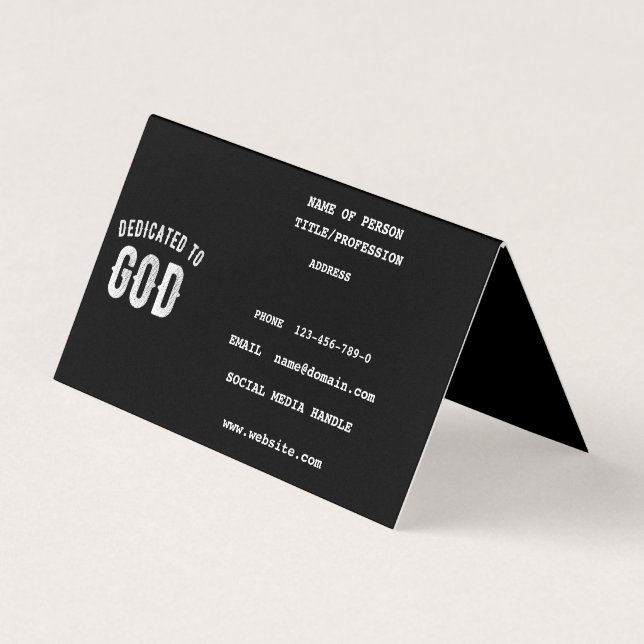 DEDICATED TO GOD CUSTOMIZABLE COOL WHITE TEXT BUSINESS CARD (Front)