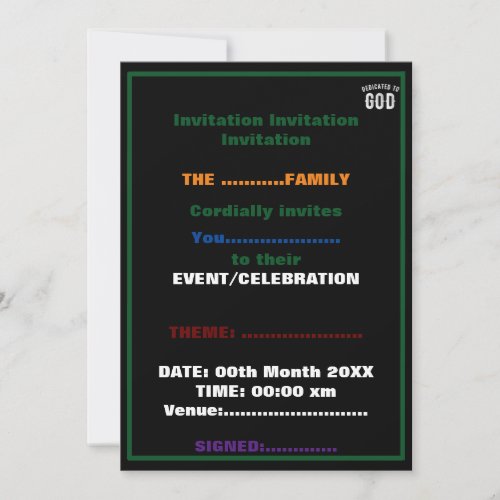 DEDICATED TO GOD CUSTOMIZABLE COOL WHITE TEXT INVITATION