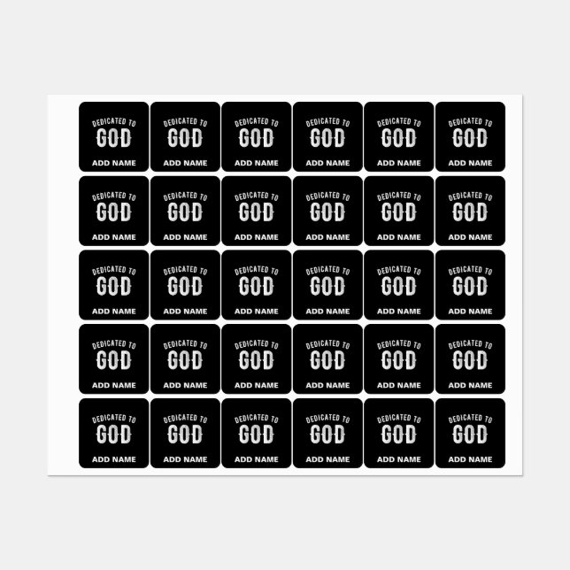DEDICATED TO GOD CUSTOMIZABLE COOL WHITE TEXT KIDS' LABELS (Sheet)