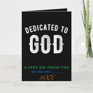 DEDICATED TO GOD CUSTOMIZABLE COOL WHITE TEXT LETTERPRESS THANK YOU CARD