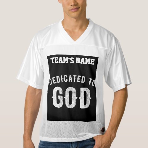 DEDICATED TO GOD CUSTOMIZABLE COOL WHITE TEXT MENS FOOTBALL JERSEY